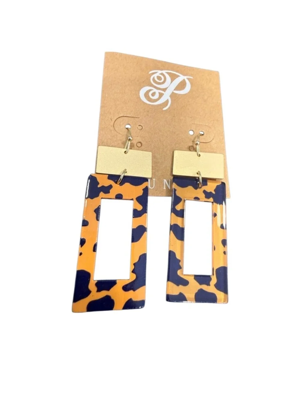 Plunder Dangle Animal Print Rectangle Gold Tone Earrings - Picture 1 of 1